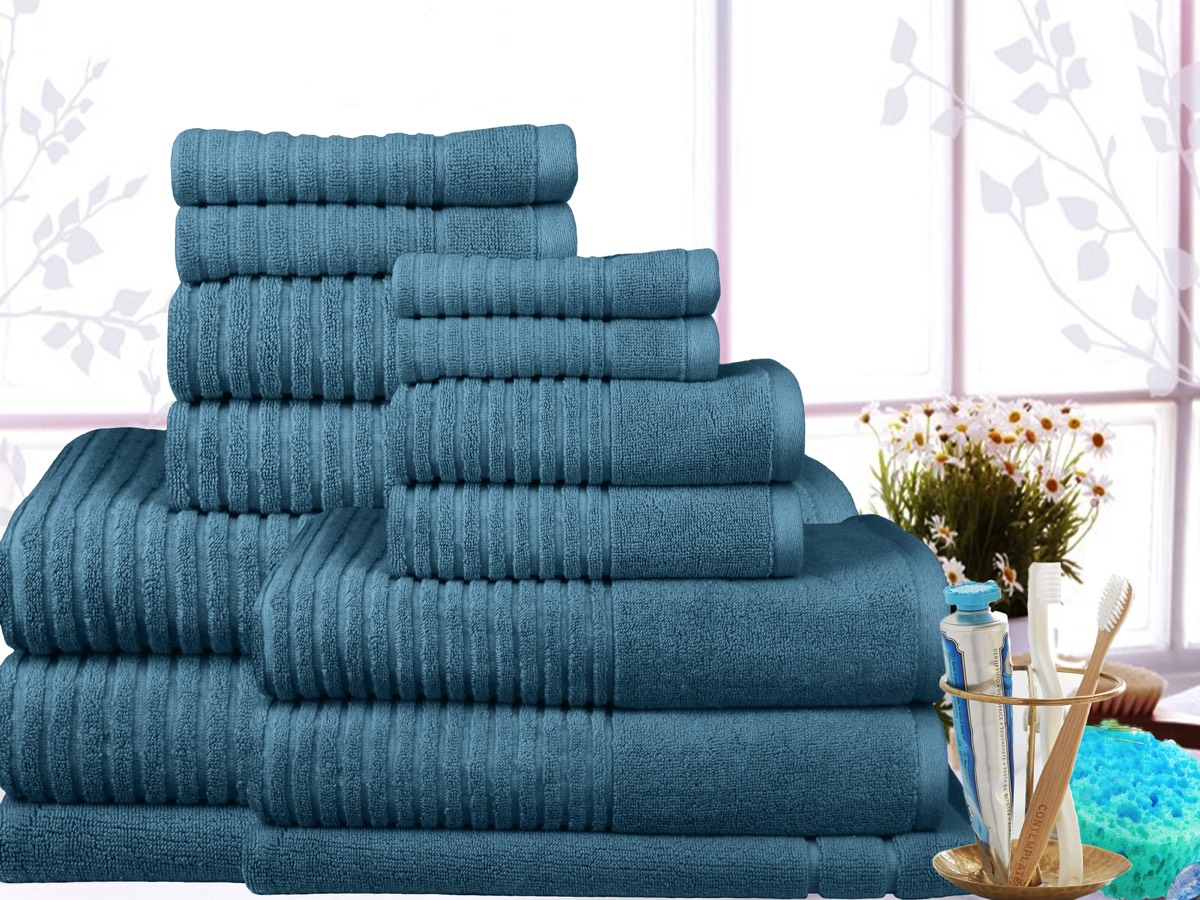 Teal Ramesses Egyptian Cotton Ribbed Bath Towel